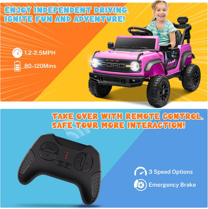 ENYOPRO 12V Ford Bronco Raptor Ride On Car for Kids, Electric Power Car Ride-On Toy for Toddlers