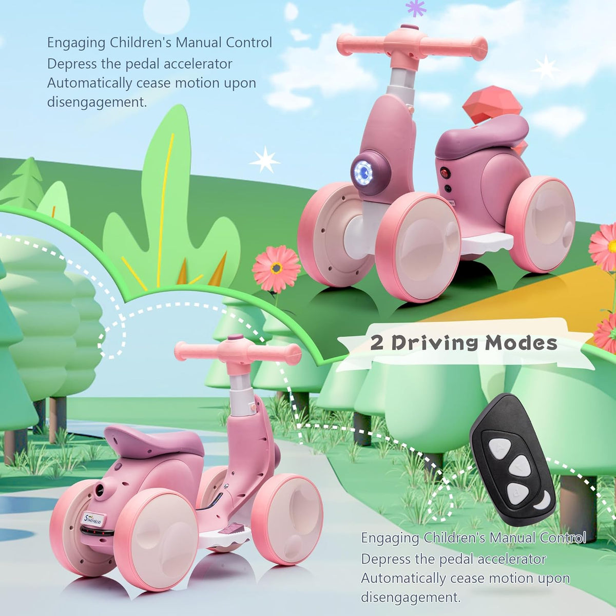 6V Electric Baby Balance Bike with Bubble Machine,4 in 1 Toddler Balance Bike w/Remote for 1 Year