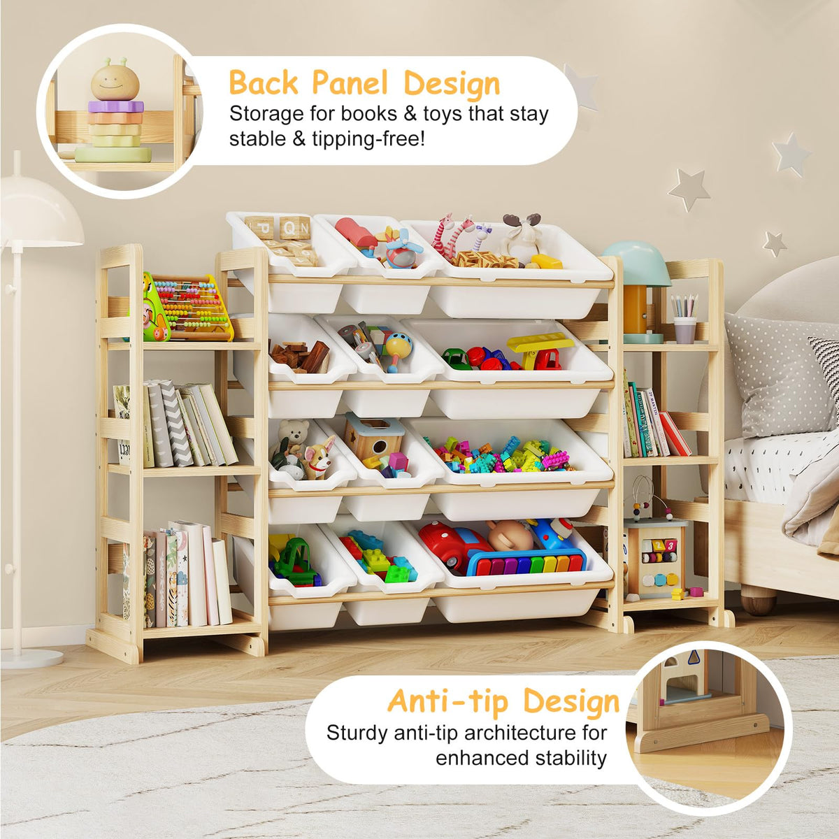 EXPERLAM Extra Large Toy Storage - Toy Storage Organizer, Wooden Toy Organizer with 6 Side Shelves