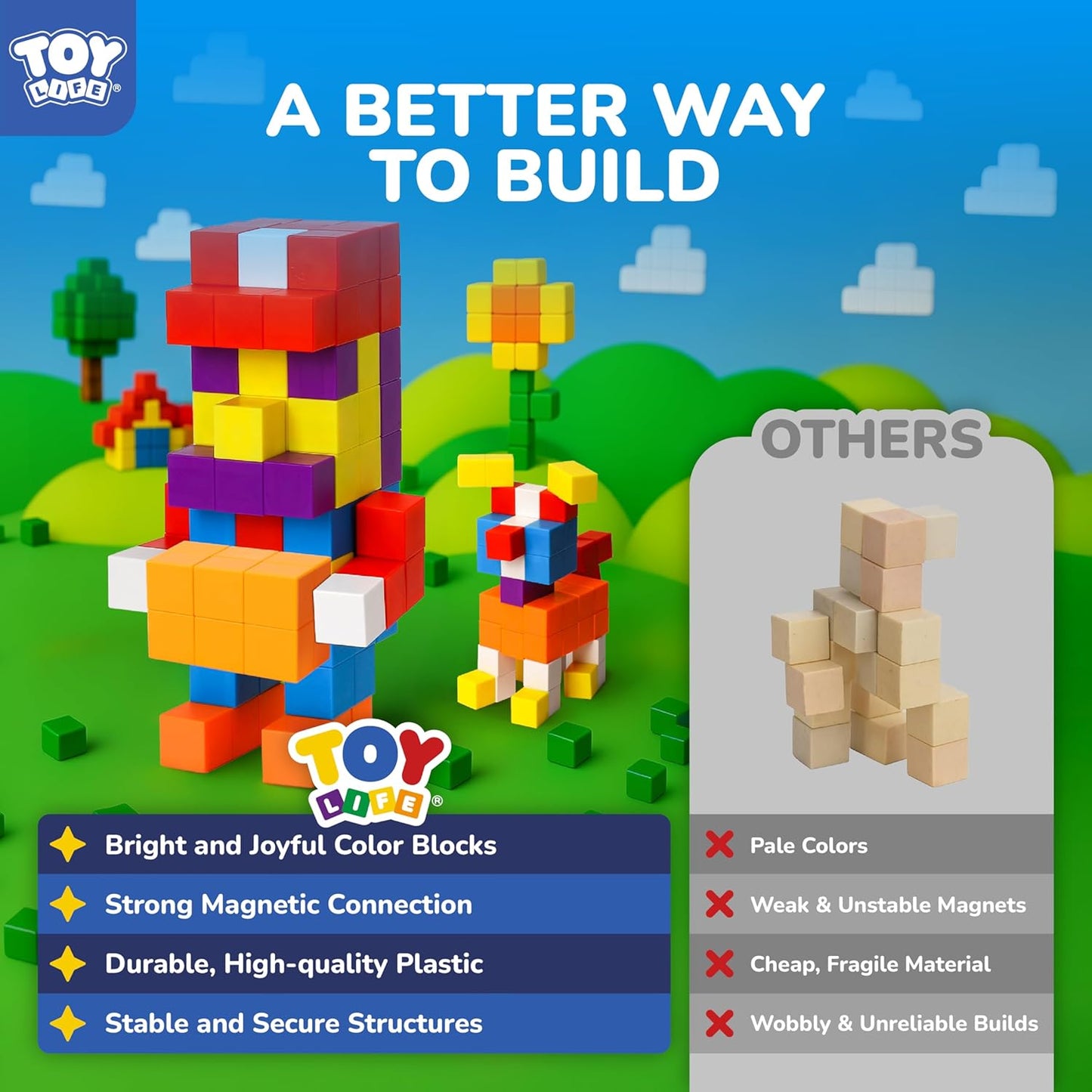 TOY Life 64 Pcs Magnetic Blocks for Toddlers Age 3-5 Magnet Blocks Magnetic Building Block for Kids