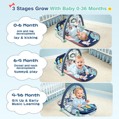 Joryuek Baby Play Mat, Tummy Time Mat with Piano Music and Lights, Baby Activity Play Gym with