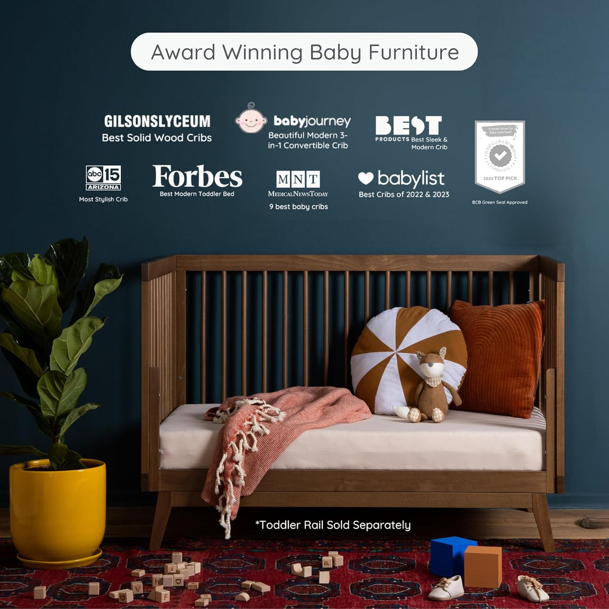dadada Baby Soho 3-in-1 Convertible Wooden Crib to Toddler Bed - Made in Italy, GREENGUARD Gold
