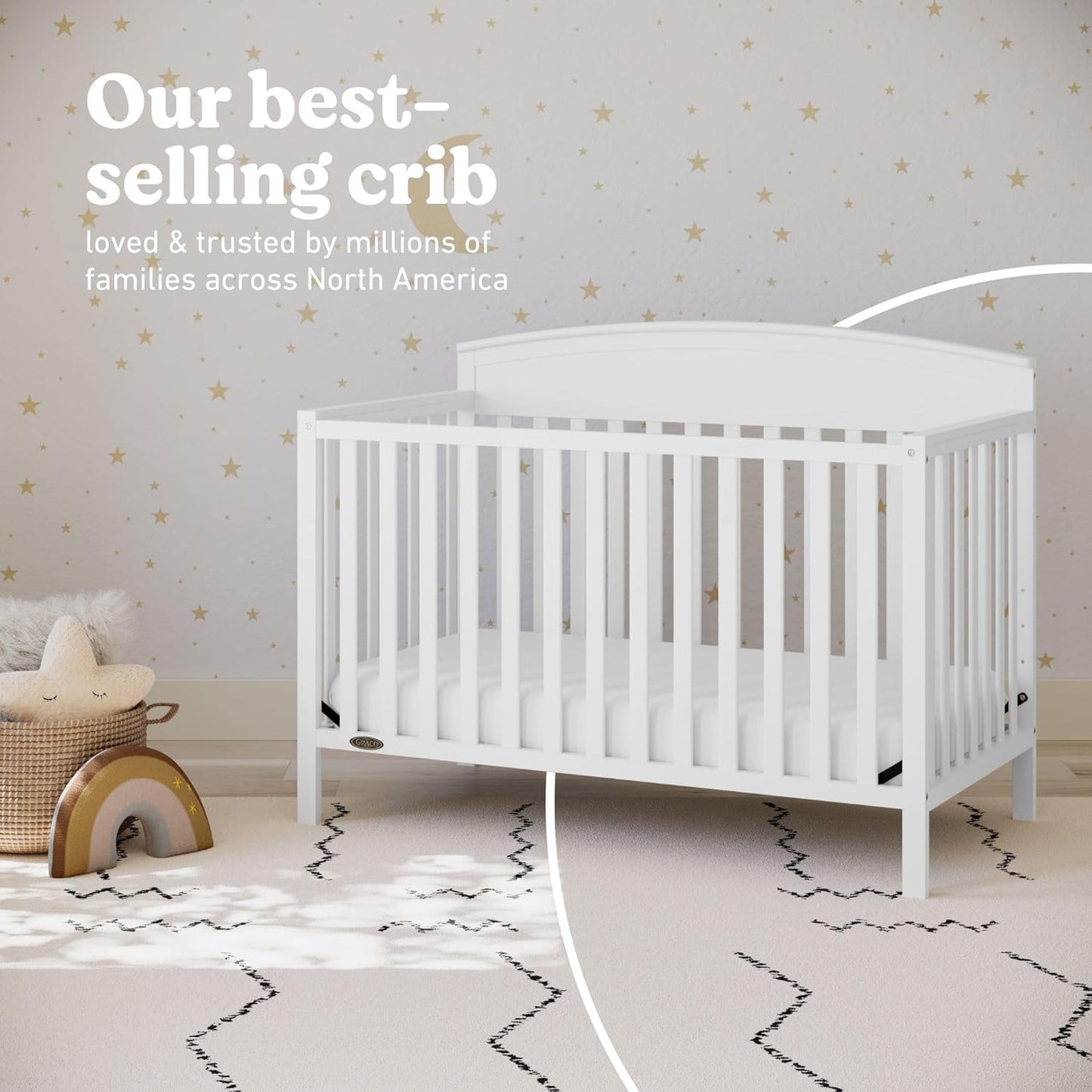 Graco Benton 5-in-1 Convertible Crib (White) – GREENGUARD Gold Certified, Converts from Baby Crib