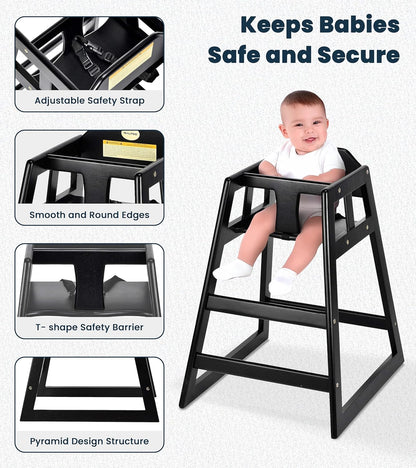 Alpine Wooden High Chairs for Babies and Toddlers with Safety Strap, Commercial Grade Restaurant