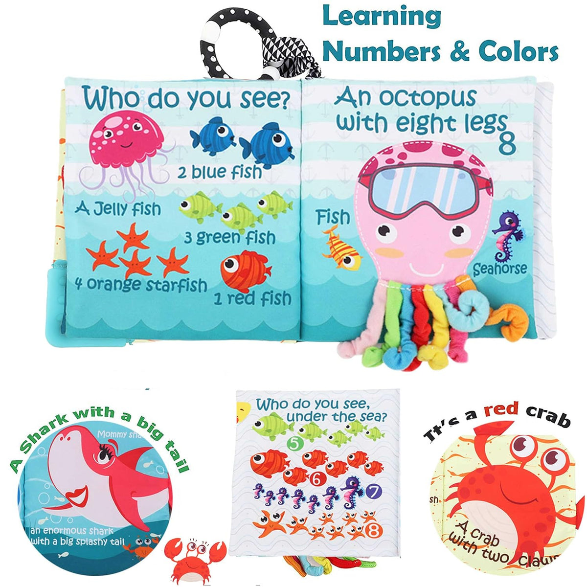 Fish Baby Books Toys, Touch Feel Cloth Crinkle Books for Babies,Baby Infant Toys 0-6, 6-12, 12-18