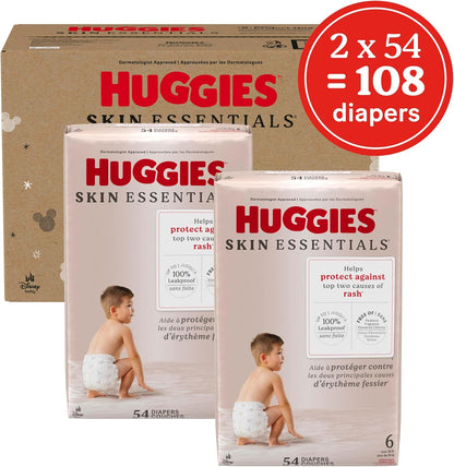 Huggies Size 6 Diapers, Skin Essentials Baby Diapers, Size 6 (35+ lbs), 108 Count (2 Packs of 54)