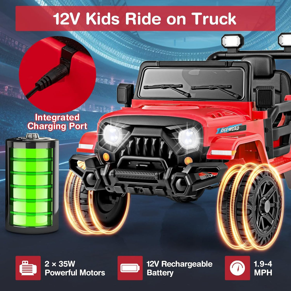 Costzon 12V Kids Ride on Truck Car, Electric Vehicle w/Remote Control, Threaded Wheels, 3 Speeds