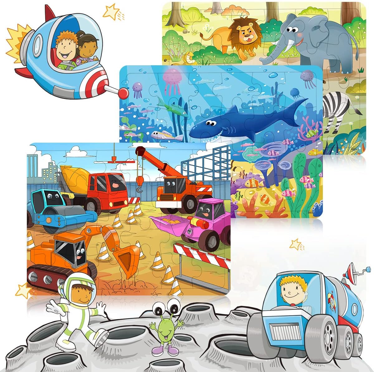 Wooden Puzzles for Kids Ages 3-5, 24 Piece Colorful Learning Toys for Toddler Children