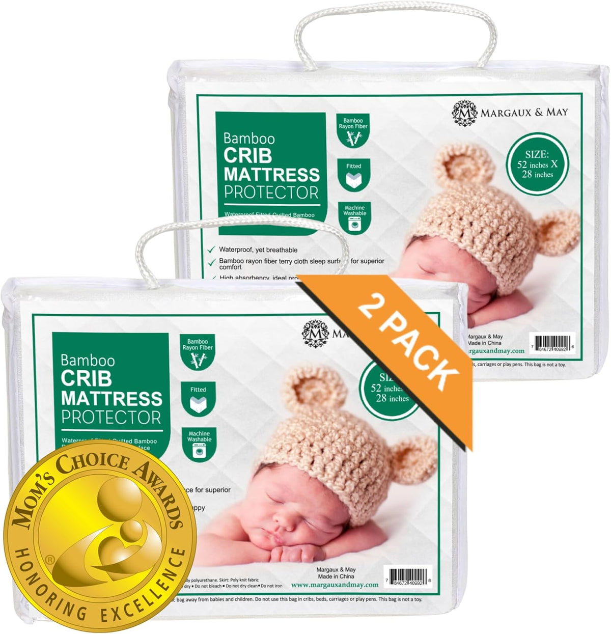 Crib Mattress Protector Pad 2 Pack - Ultra-Soft Waterproof Breathable Premium Bamboo Rayon