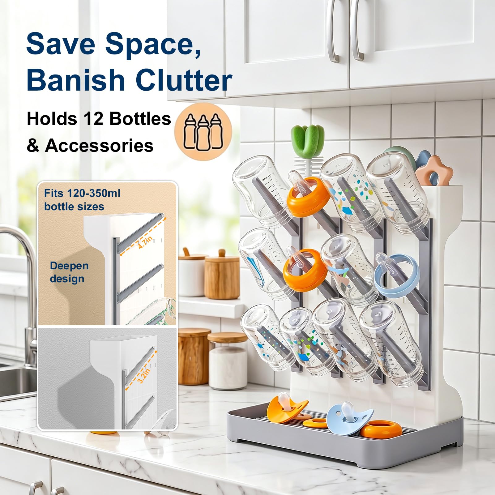 GoMaihe Baby Bottle Drying Rack: Space Saving Vertical Bottle Dryer Holder
