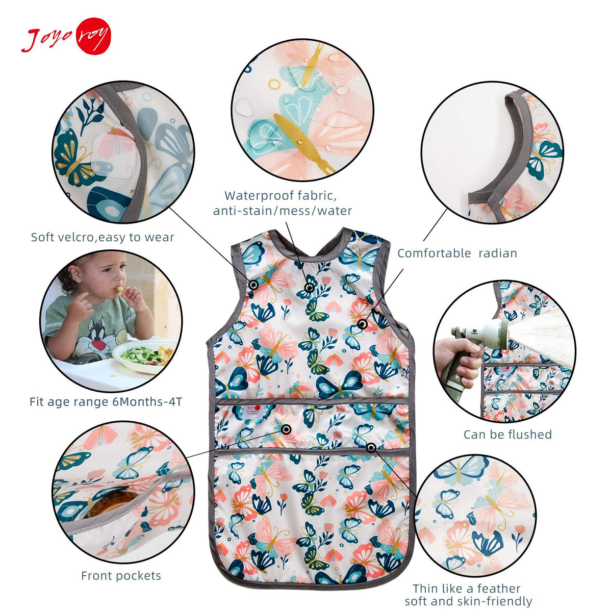 Joyo roy Mess Proof Baby Bibs for Eating Waterproof Toddler Bibs 2-4 Years Soft Machine Washable