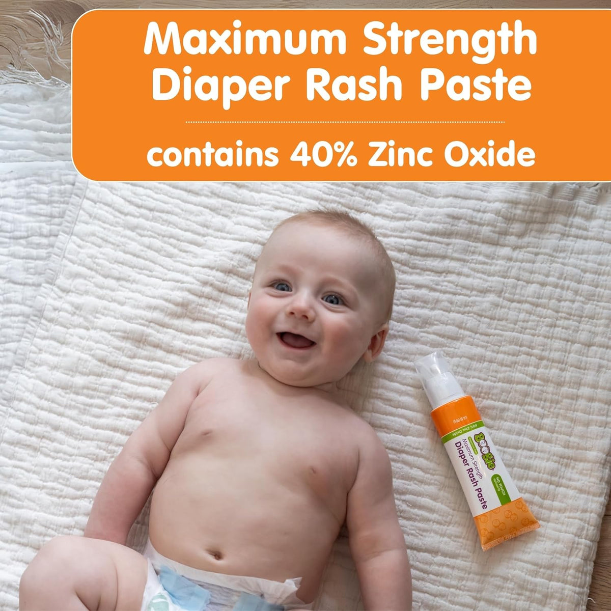 Boogie Diaper Rash Paste, Maximum Strength 40% Zinc Oxide, Mess-Free Applicator, Soothes Baby Bum