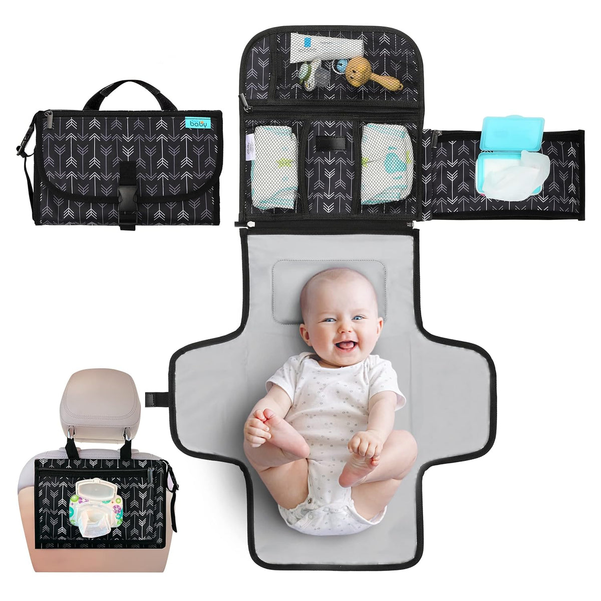 Kopi Baby Portable Diaper Changing Pad - Baby Diaper Changer Travel Bag with Wipes Pocket, Smart