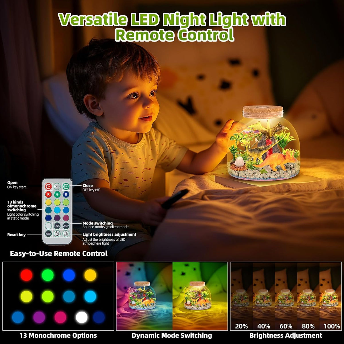 Dinosaur Light Up Terrarium for Boys – DIY Prehistoric Garden with LED | STEM Toy & Craft Gift for