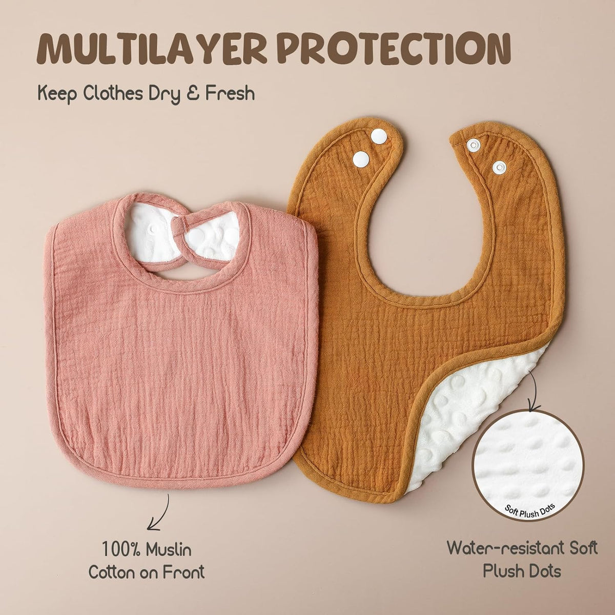 6-Pack Muslin Baby Bibs for Unisex Boys Girls, Cotton Baby Drool Bibs, Drooling and Teething Bibs