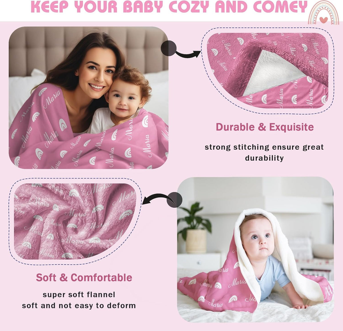 Personalized Baby Blanket for Girl Custom Name Blanket for Girl Newborn New Mom Customized Gifts