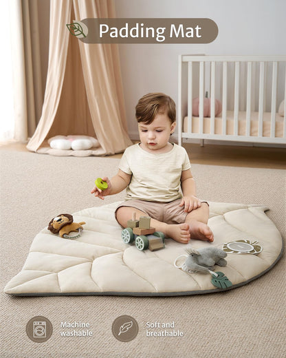Blissful Diary Baby Play Gym & Activity Mat, Leaf Shaped Baby Tummy Time Play Mat with 6 Detachable