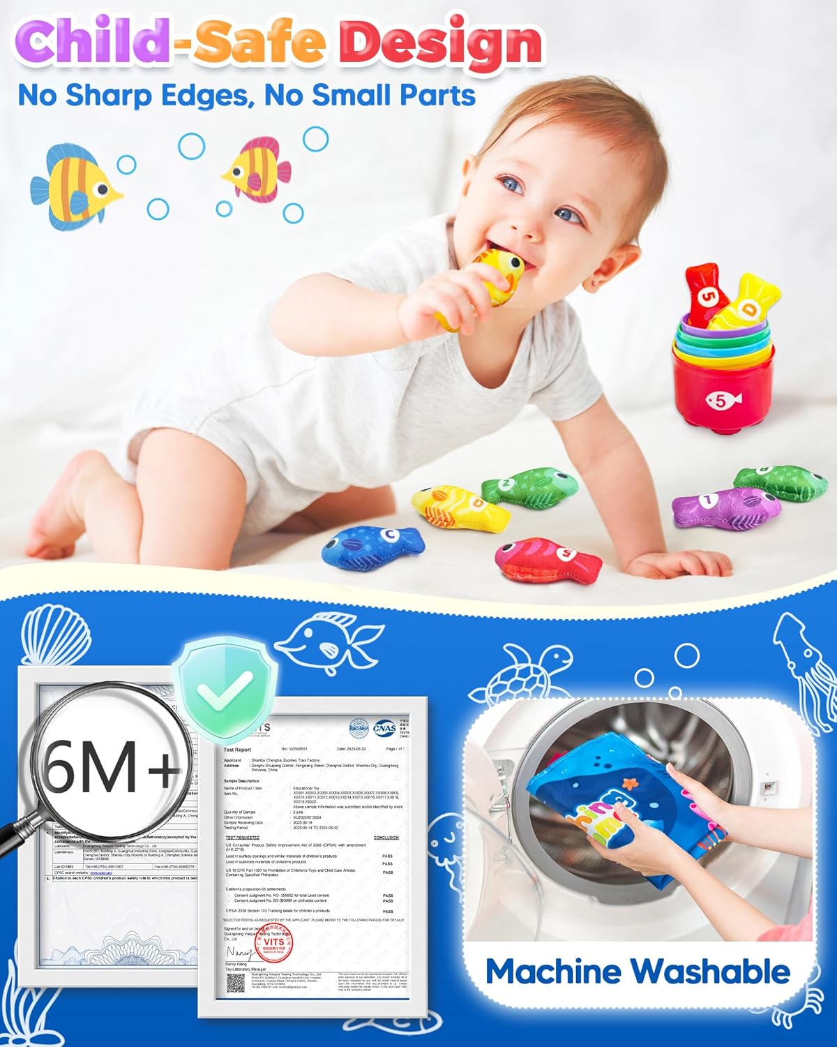 Montessori Toys for 1 Year Old, Toddler Fishing Game with Stacking Cups, Learning Educational Toys