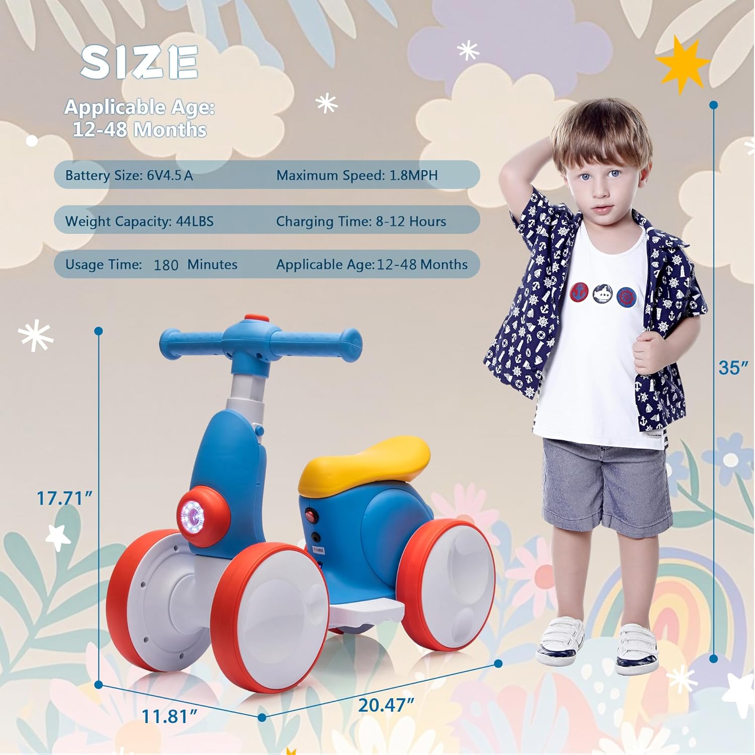 6V Electric Baby Balance Bike for 1 Year Old Boys Girls Ride on Toys 12-48 Months Toddler Balance