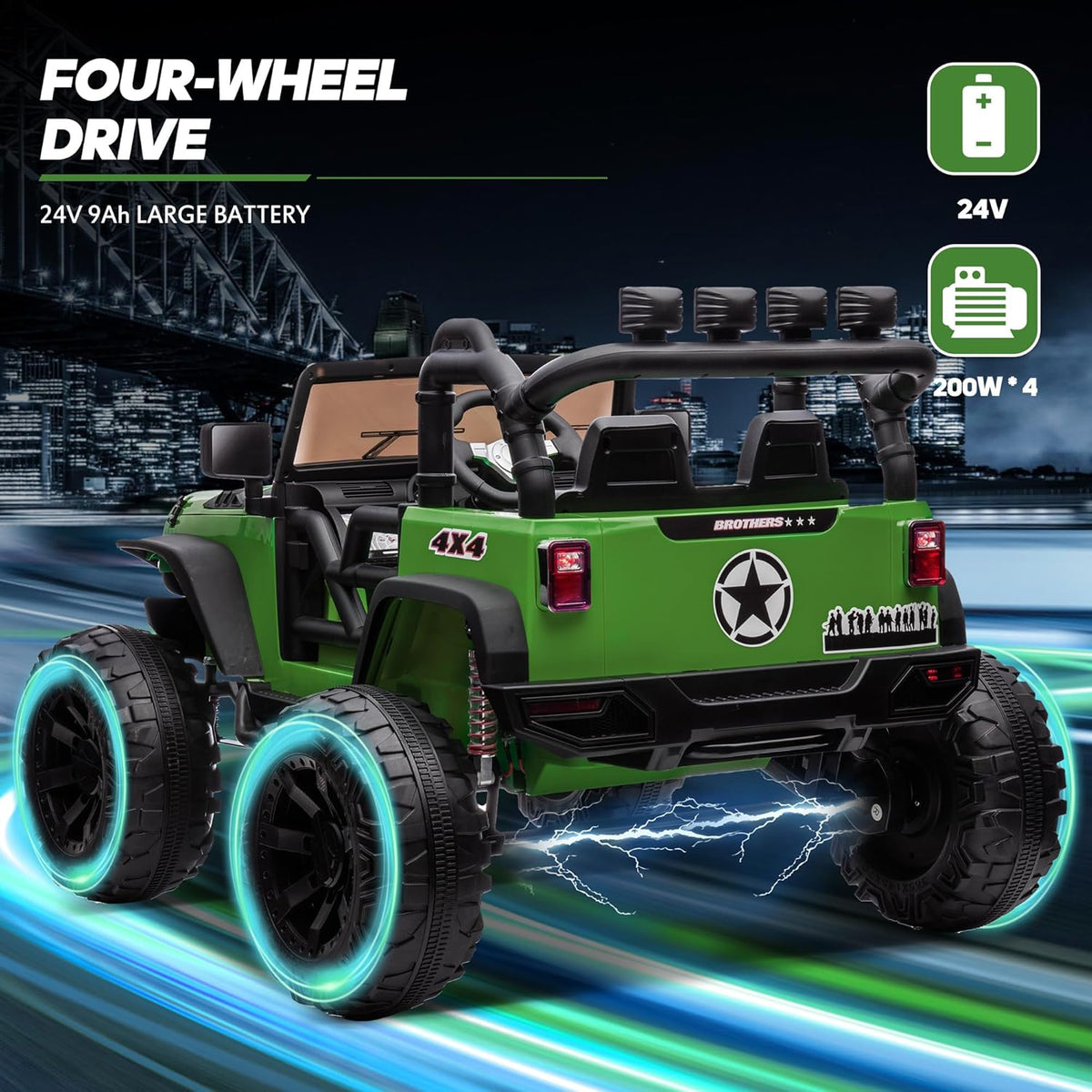 24V 9Ah Ride on Toy for Big Kids, 4x4 2 Seater Ride on Car Truck w/Remote Control, 4x200W Motors