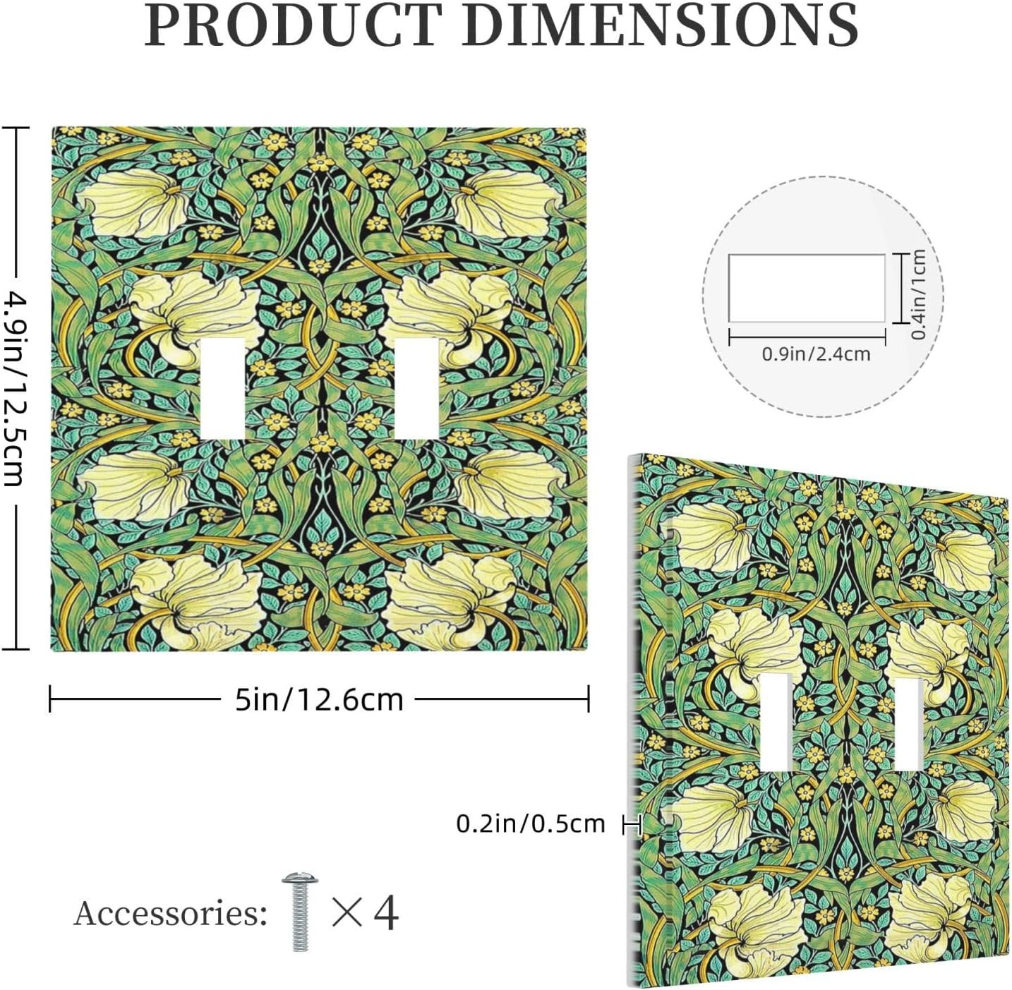 Decorative Switch Plates William Morris Vintage Floral Yellow Flowers Green Leaf 2 Gang Double