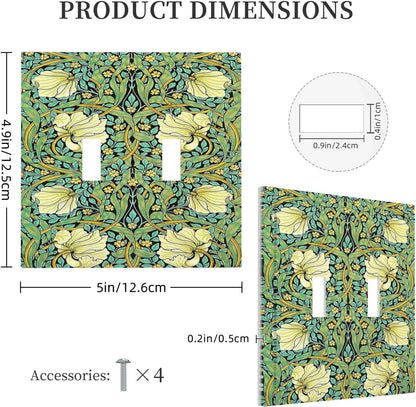 Decorative Switch Plates William Morris Vintage Floral Yellow Flowers Green Leaf 2 Gang Double