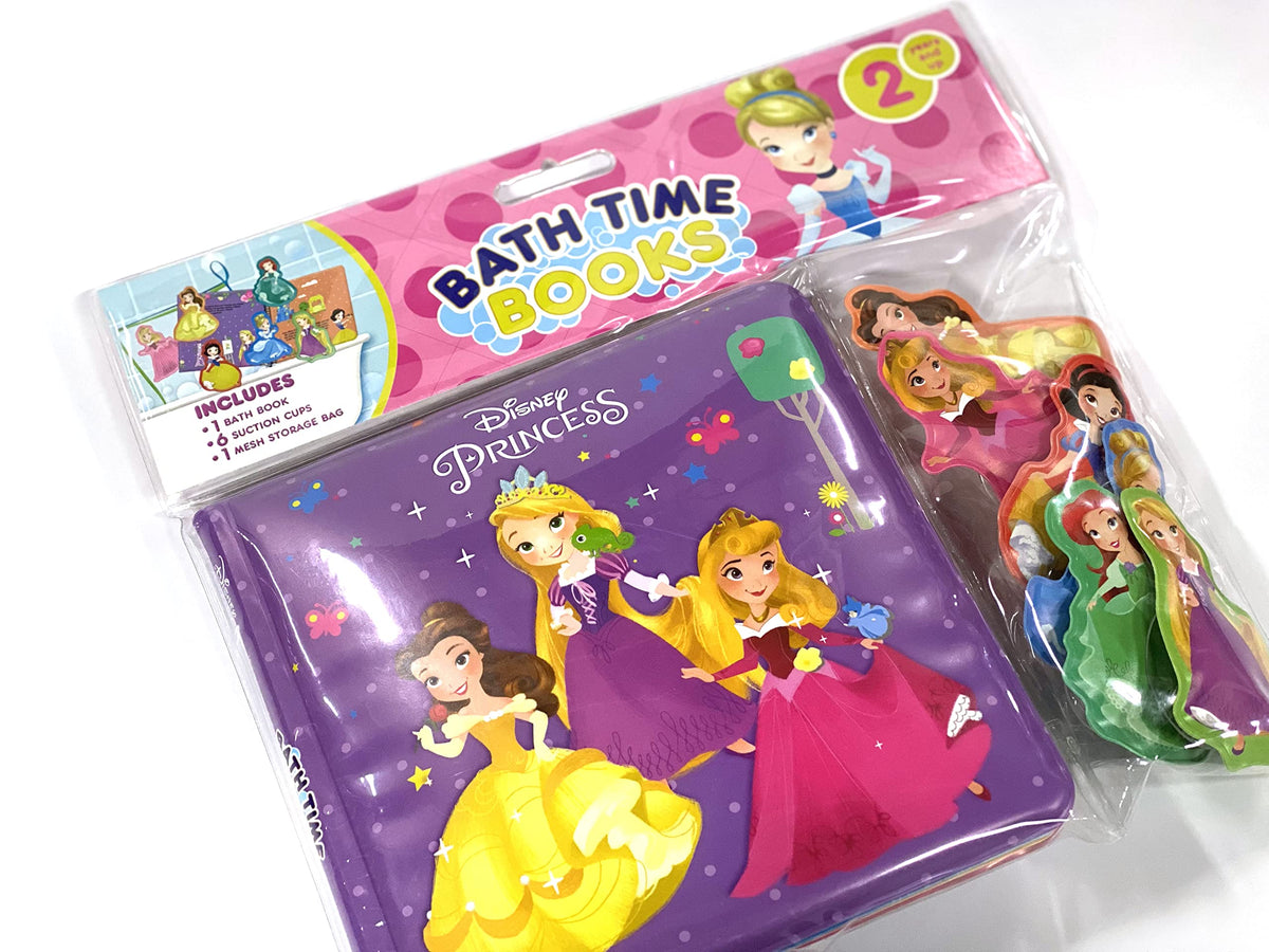 Disney Princess Bath Time Books - Activity Books for kids, Bath book, 6 Padded suction cups, 1 Mesh