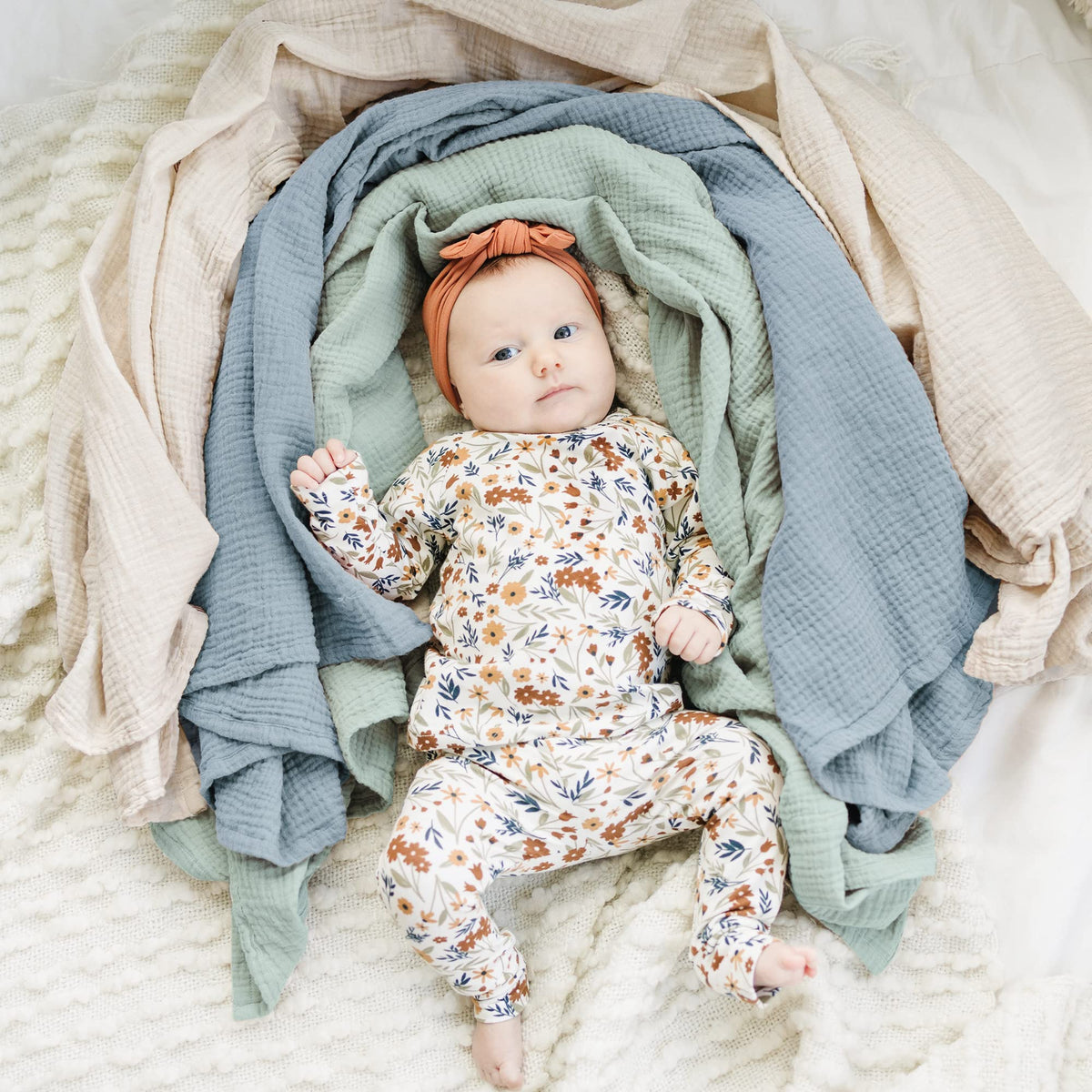 Konssy 3-Pack Muslin Baby Swaddle Blankets, 47 x 47 in Receiving Blankets