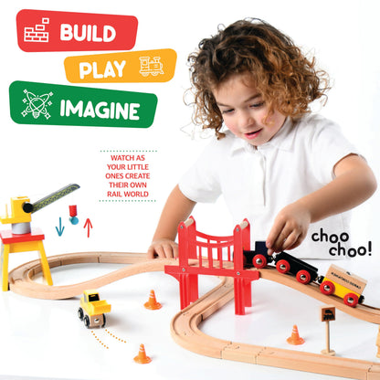 Play22 Wooden Train Set Toddler Toys - 38 Pieces Wood Train Track Set for Toddlers 3-4 Years with