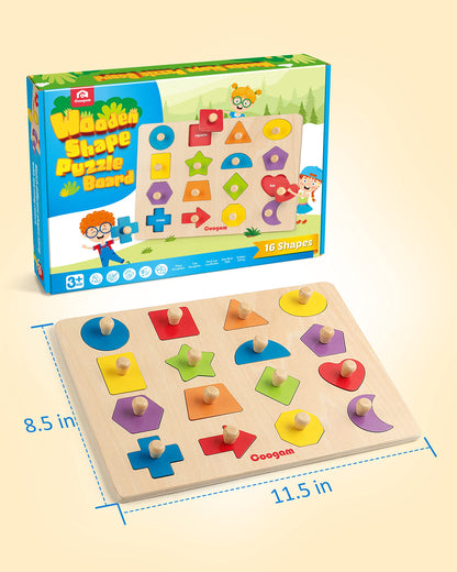 Coogam Montessori Toy Wooden Shape Peg Puzzle, Fine Motor Color Matching Sorting Board, Early