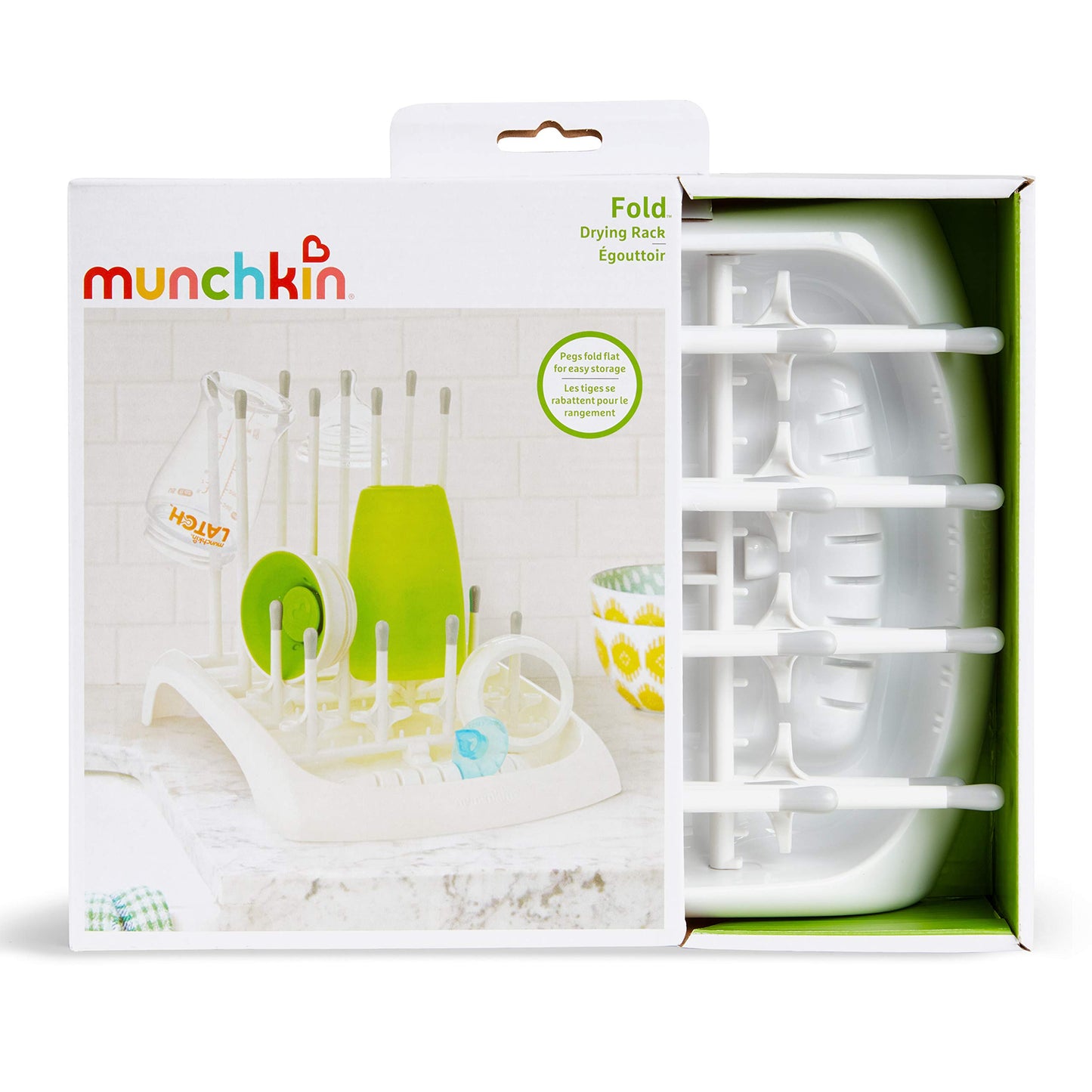 Munchkin Fold Baby Bottle Drying Rack - Compact Design Folds Flat for Easy Storage, White/Grey