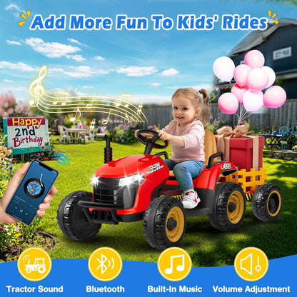 24V Ride On Tractor w/Tiltable & Detachable Trailer, 2x65W Motors, EVA Tires, Remote Control