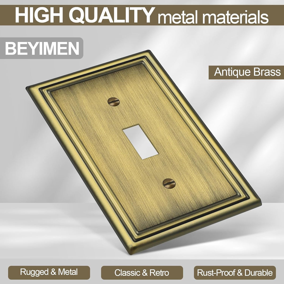 Antique Brass Decorative Light Switch Covers Plate, Metal Material 1 Gang Wall Plates for Light