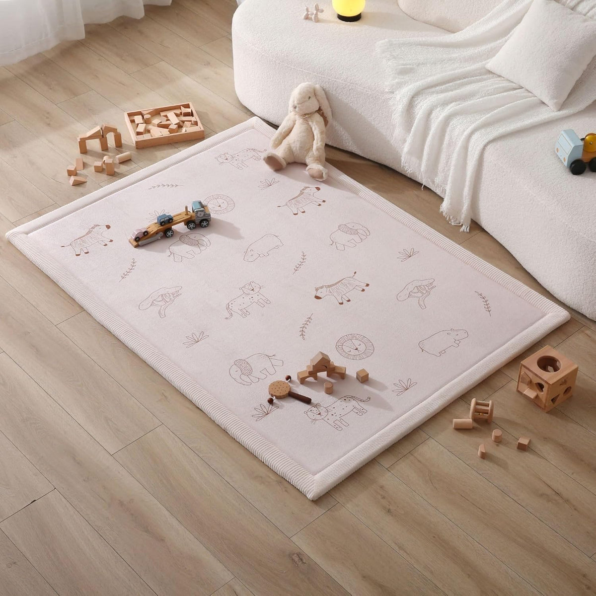 Stylish Coral Baby Play Mat for Floor 47" x 67" Safari Animals – Soft 1" Thick High-Density Memory