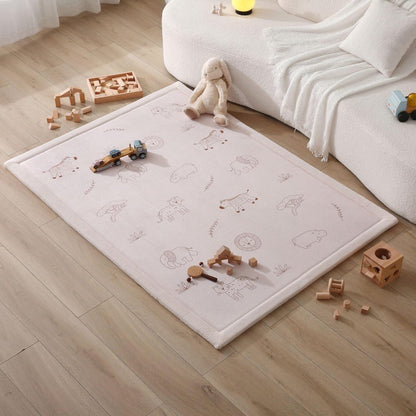 Stylish Coral Baby Play Mat for Floor 47" x 67" Safari Animals – Soft 1" Thick High-Density Memory