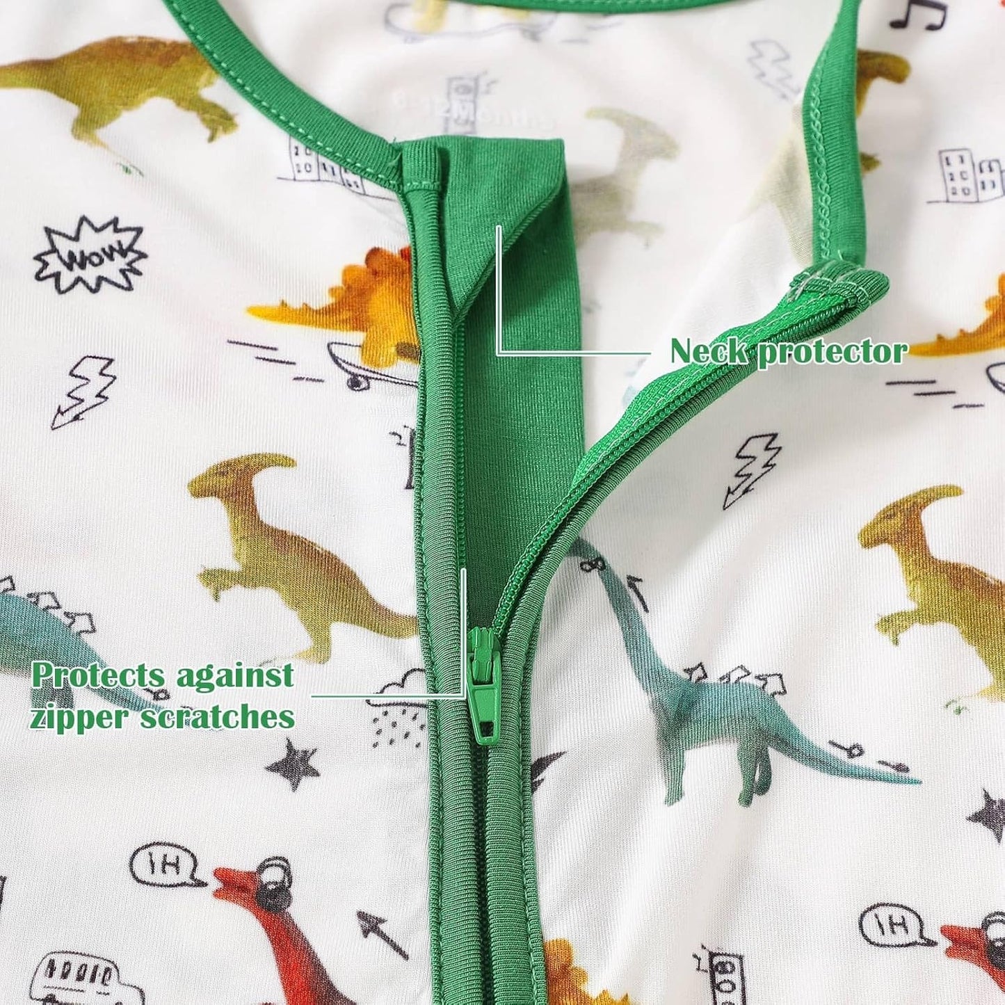 OPAWO Bamboo Baby Pajamas 3 Pack, Double Zipper Bamboo Sleepers for Baby Boy Girl Romper, Toddler