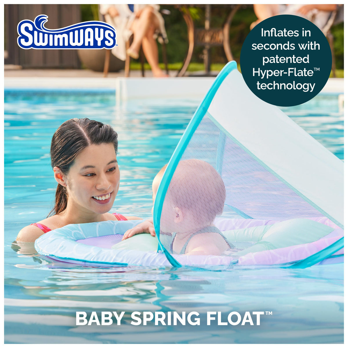 SwimWays Baby Spring Float, Baby Pool Float with Canopy, Swim Training PFD, Swimming Pool