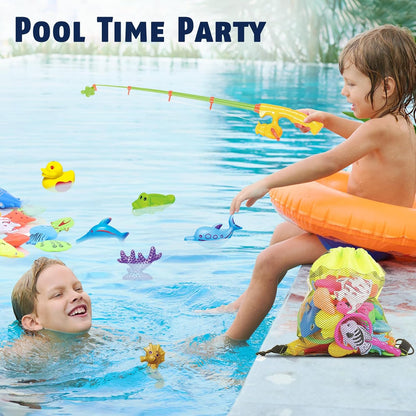 CozyBomB™ Kids Fishing Bath Toys Game | Magnetic Floating Toy Magnet Pole Rod Net, Plastic Floating