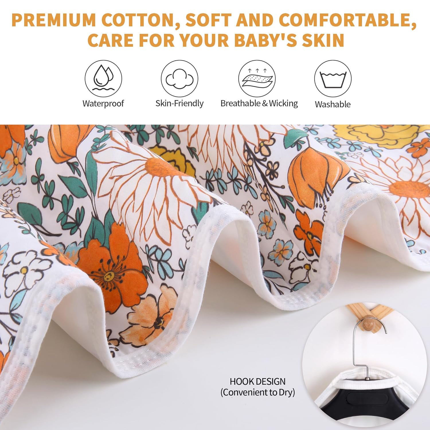 Diaper Changing Pads for Baby, Flower Change Mat, 3Layers Waterproof Change Pad Foldable Absorbent