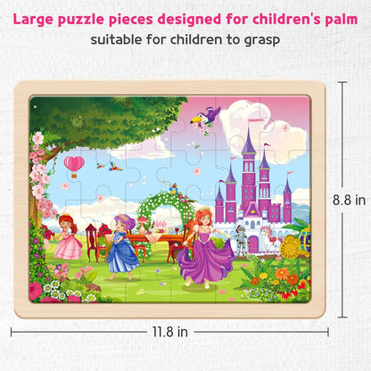 SYNARRY Large Unicorn Mermaid Princess Fairy Wooden Kids Puzzles 4 in 1 Gift Box(12.2 * 9.4 in)