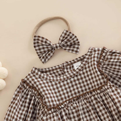 Douhoow Infant Baby Girl Plaid Romper Baby Sweatshirt Romper Ruffle Festival Clothes Fall Winter