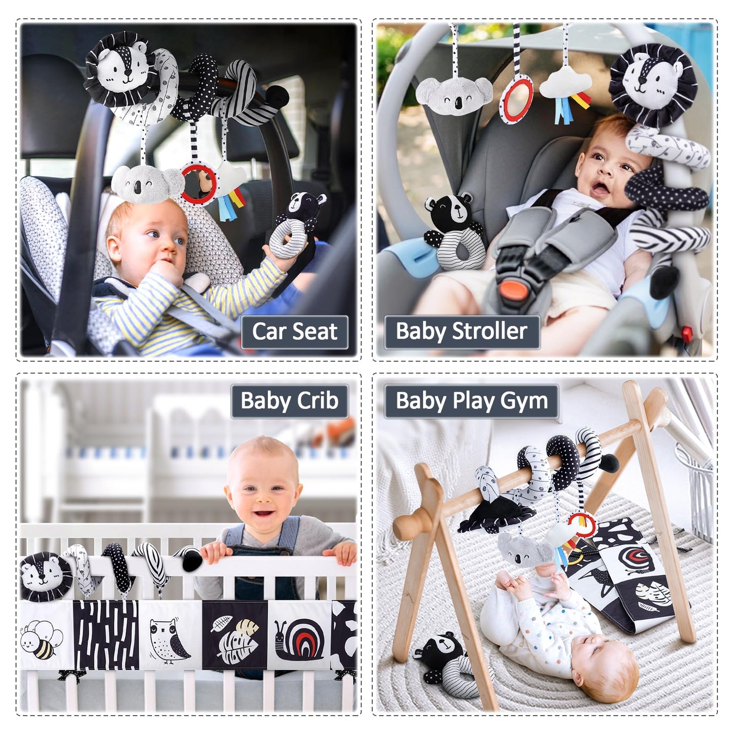 Joyreal High Contrast Baby Toys for Newborn, Black and White Baby Sensory Toys with Car Seat