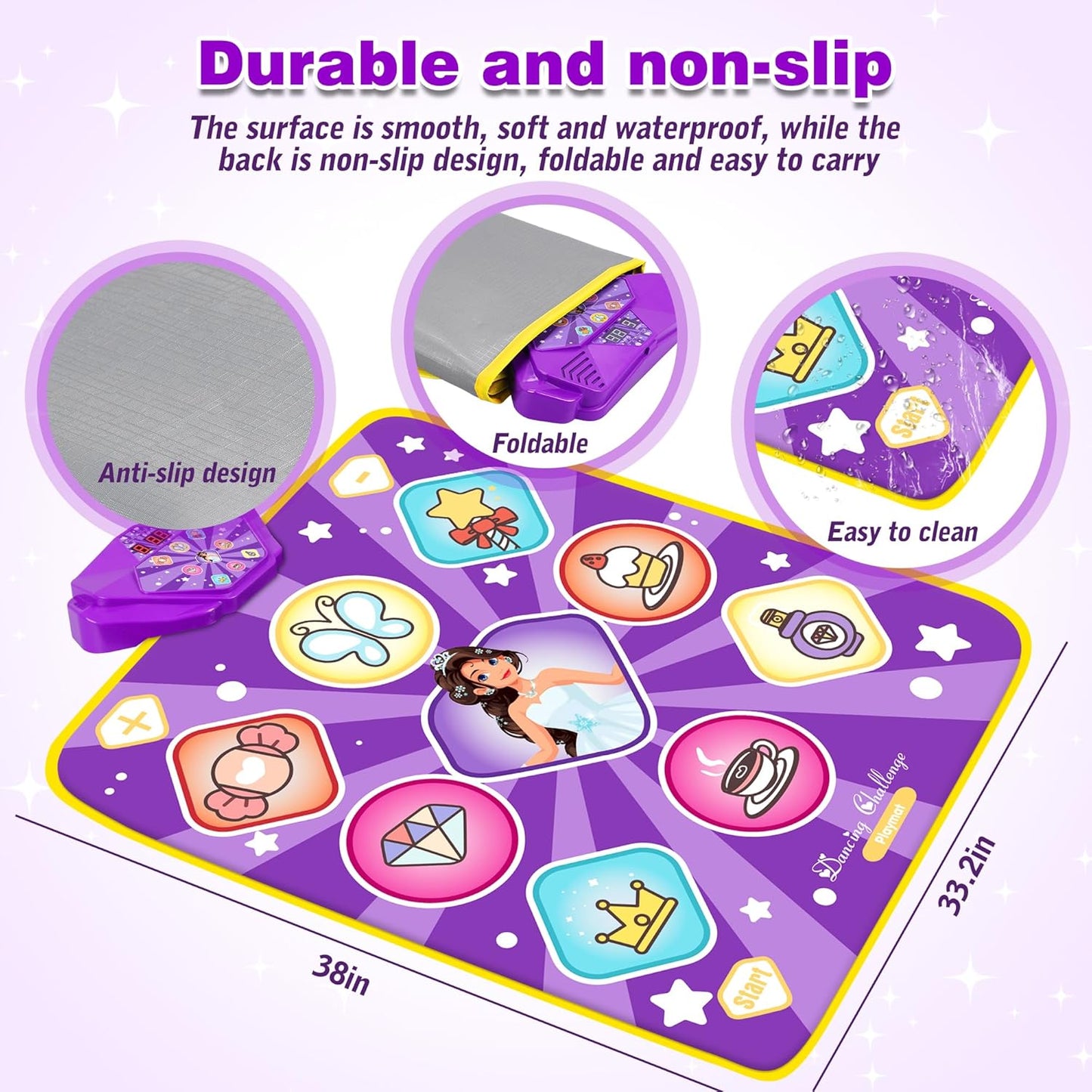 Dance Mat Toys for Kids, Purple Princess Electronic Dance Pad Game with 5 Gaming Modes, Dance Toys