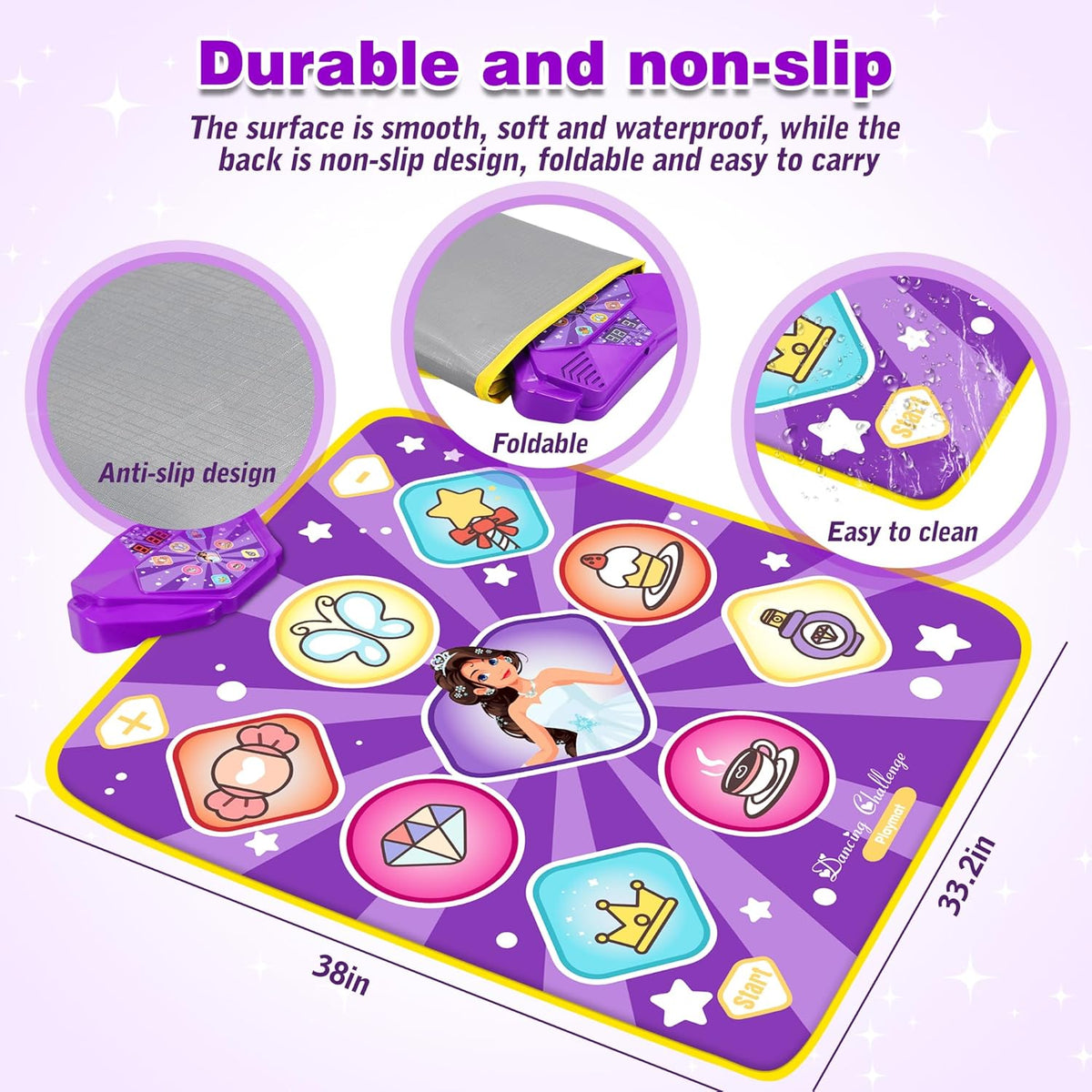 Dance Mat Toys for Kids, Purple Princess Electronic Dance Pad Game with 5 Gaming Modes, Dance Toys