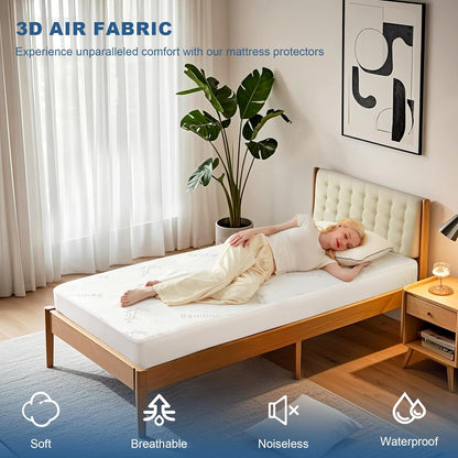 Waterproof Mattress Protector, Twin XL Size Mattress Pad Fitted 6-15" Deep Pocket, 3D Air Fabric