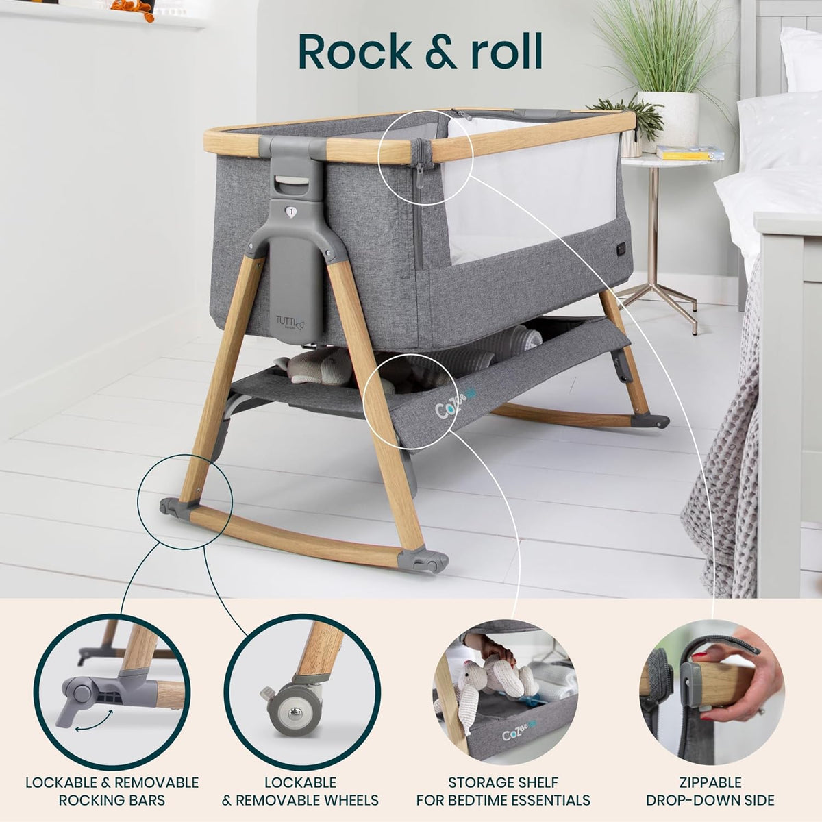 CoZee® Air Baby Bassinet & Bedside Sleeper - Rocking Bassinet for Baby, Fast-Folding with Travel