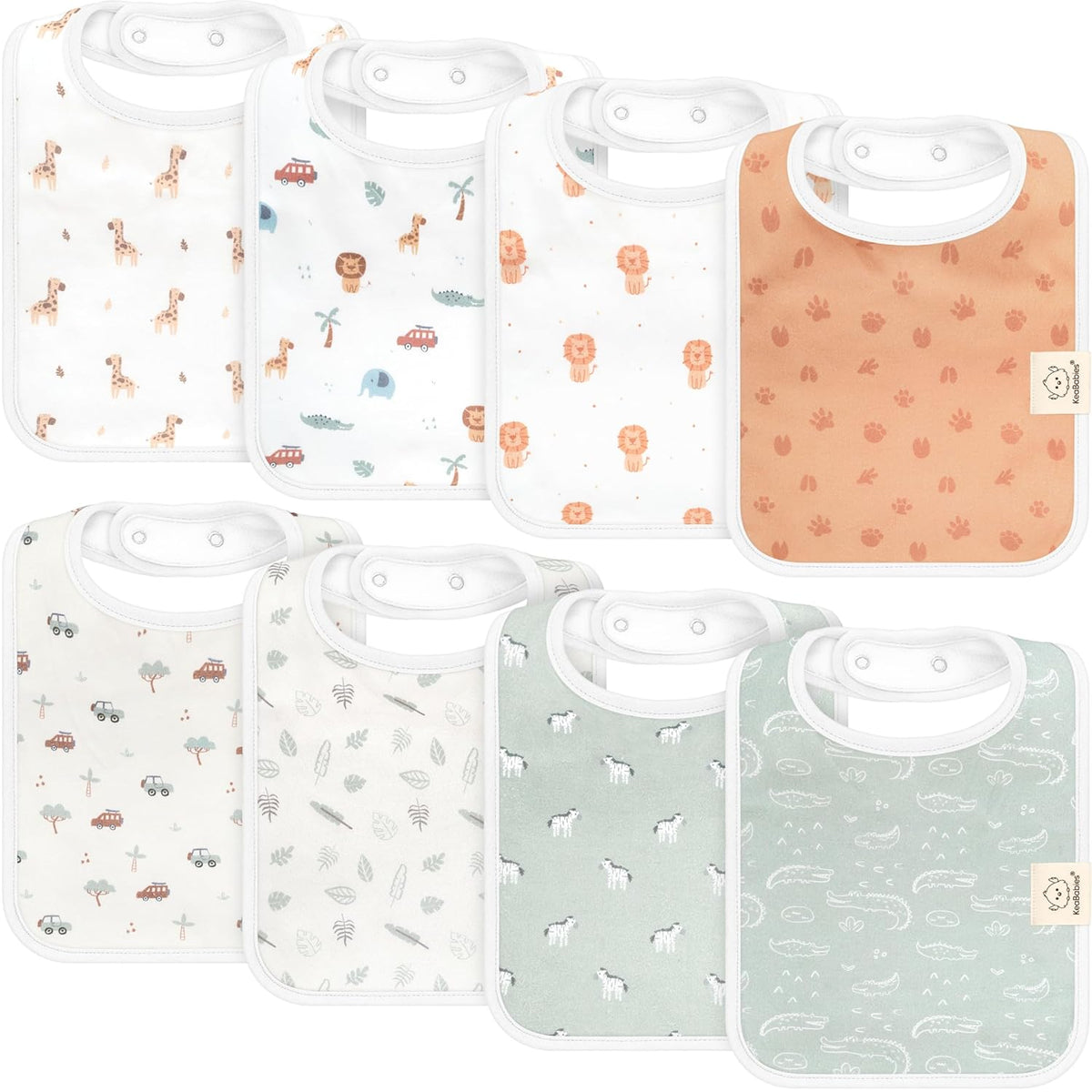 KeaBabies 8-Pack Organic Baby Bibs for Boys, Girls - Super Absorbent Cotton Drool Bibs for Baby
