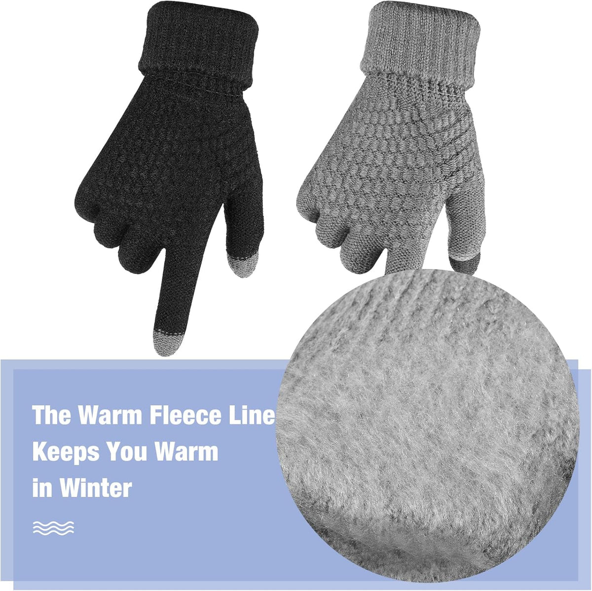 Geyoga 2 Pairs Women's Winter Touch Screen Gloves Soft Warm Fleece Lined Knit Elastic Cuff Winter