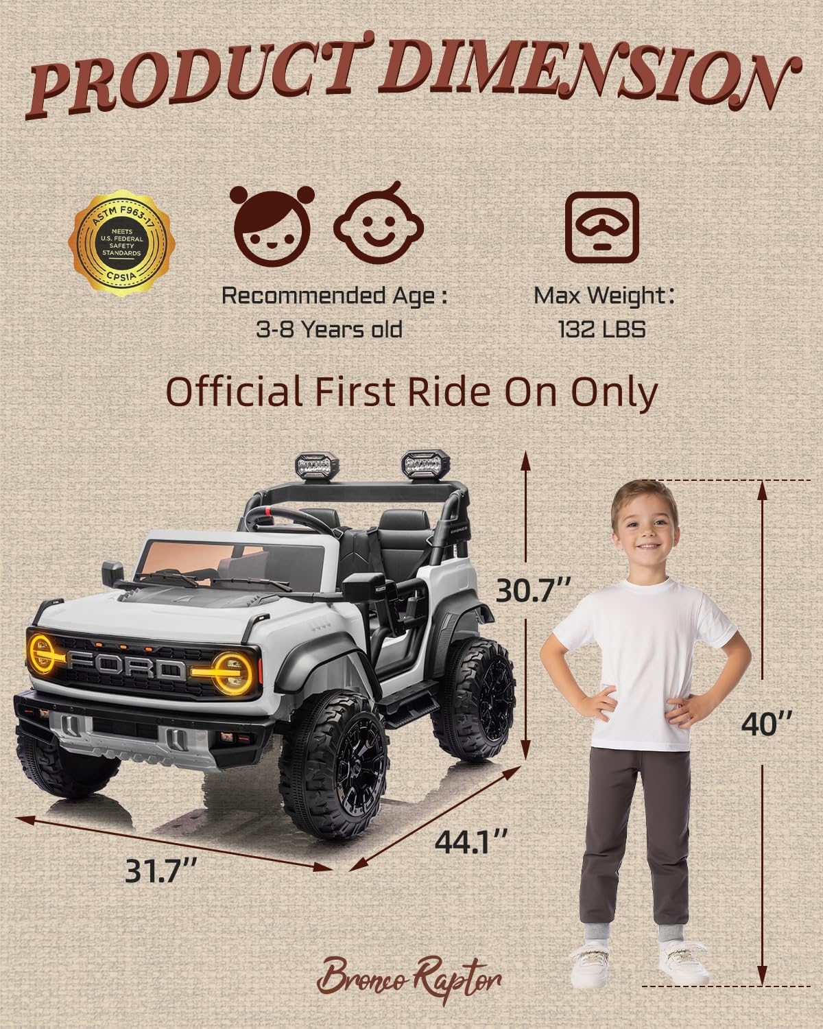 Licensed Ford Bronco Raptor 24V 2 Seater Kids Ride on Toys, Battery Powered Electric Ride on Car
