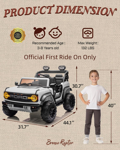 Licensed Ford Bronco Raptor 24V 2 Seater Kids Ride on Toys, Battery Powered Electric Ride on Car
